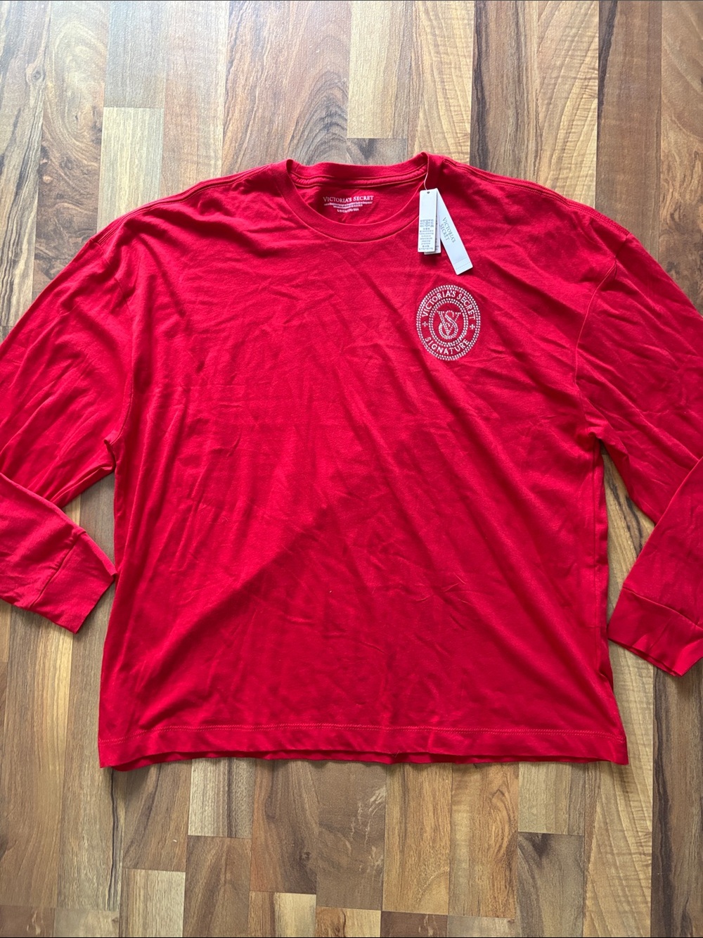 Victoria's Secret Red Long Sleeve Crewneck with Chest Logo Size S NWT
